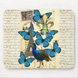Paris, Pfau und Schmetterlinge Mousepad