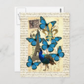 Paris, Pfau und Schmetterlinge Postkarte (Vorne/Hinten)