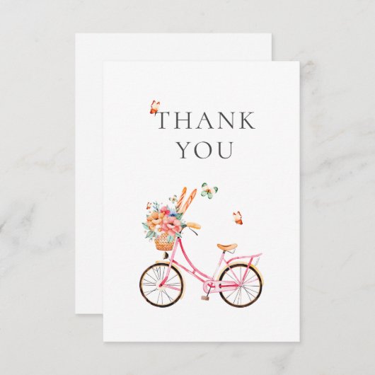 Paris Pink Bicycle Watercolor Gefallen Bag Dankeskarte (Vorne/Hinten)