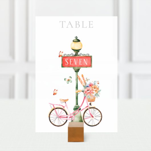 Paris Pink Bicycle Watercolor Tischnummer