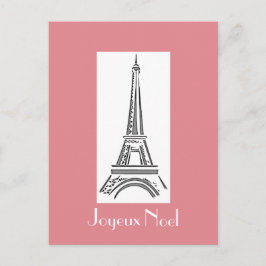 Paris Pink Eiffel Tower Französische Weihnachtskar Feiertagspostkarte