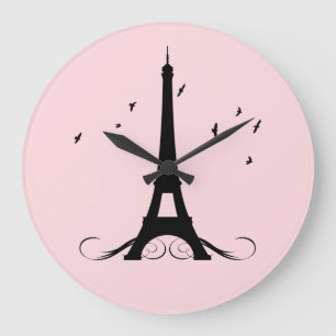 Paris Pink Eiffel Tower Große Wanduhr