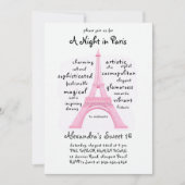 Paris Pink Eiffel Tower Word Cloud Chic Sweet 16 Einladung (Vorderseite)