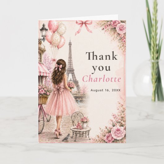 Paris Pink Geburtstagsfeier Dankeskarte (Vorderseite)
