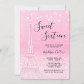 Paris Pink Glitzer Lights Sweet 16 Einladung (Vorderseite)