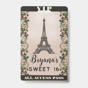 Paris Pink Rose Vines Eiffel Tower VIP Pass Ausweis