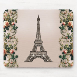 Paris Pink Rose Vines Eiffelturm Shabby Chic Mousepad