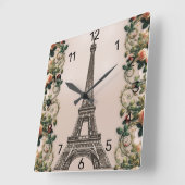 Paris Pink Rose Vines Eiffelturm Shabby Chic Quadratische Wanduhr (Winkel)
