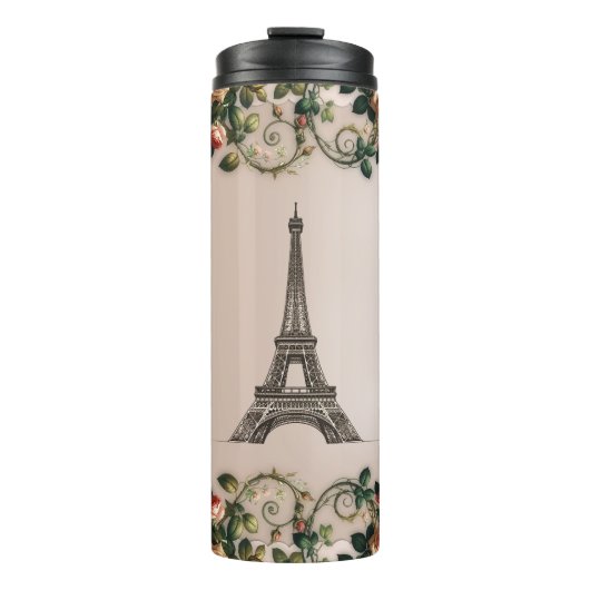 Paris Pink Rose Vines Eiffelturm Shabby Chic Thermosbecher (Vorderseite)