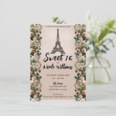 Paris Pink Rose Vines Eiffelturm Sweet 16 Einladung (Stehend Vorderseite)