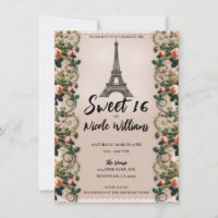 Paris Pink Rose Vines Eiffelturm Sweet 16