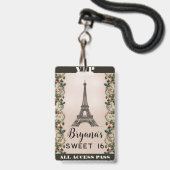 Paris Pink Rose Vines Eiffelturm VIP Pass Ausweis (Vorderseite mit Lanyard)