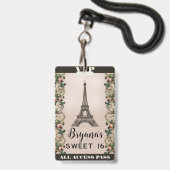 Paris Pink Rose Vines Eiffelturm VIP Pass Ausweis (Rückseite mit Lanyard)