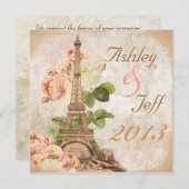 Paris Pink Rose Vintager romantischer Hochzeitsemp Einladung (Vorne/Hinten)