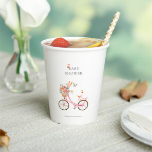 Paris Pink Vintag Bicycle Watercolor Kinderdusche Pappbecher
