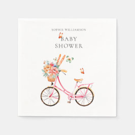 Paris Pink Vintag Bicycle Watercolor Kinderdusche Serviette