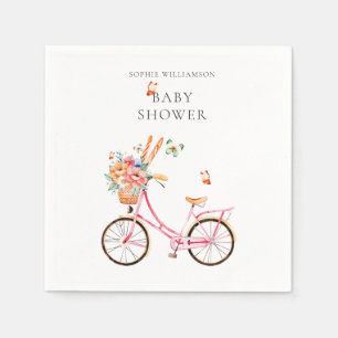 Paris Pink Vintag Bicycle Watercolor Kinderdusche Serviette