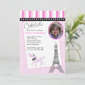 Paris Poodle 12x18 Pink zum Geburtstag Einladung (Stehend Vorderseite)