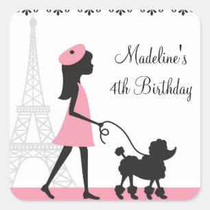 Paris Poodle Birthday Stickers