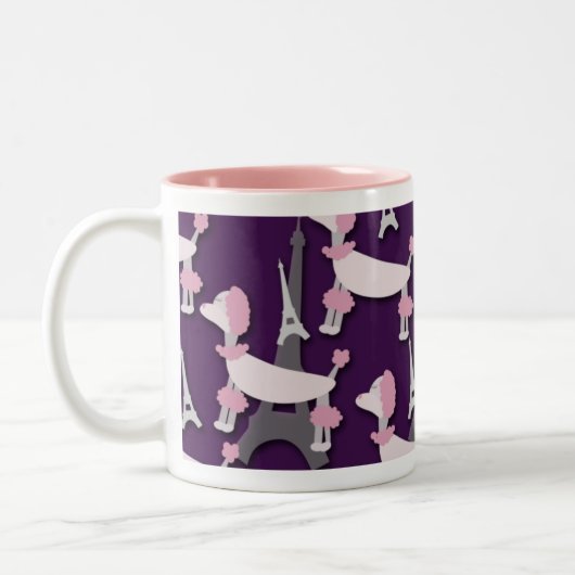 Paris Poodle Puppy Art Design Zweifarbige Tasse (Links)