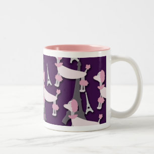 Paris Poodle Puppy Muster Retro Art Design Zweifarbige Tasse
