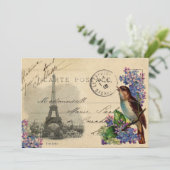 Paris Postcard Bird auf Lilacs Einladung (Stehend Vorderseite)