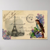 Paris Postcard Bird auf Lilacs Poster oder Print (Vorne)