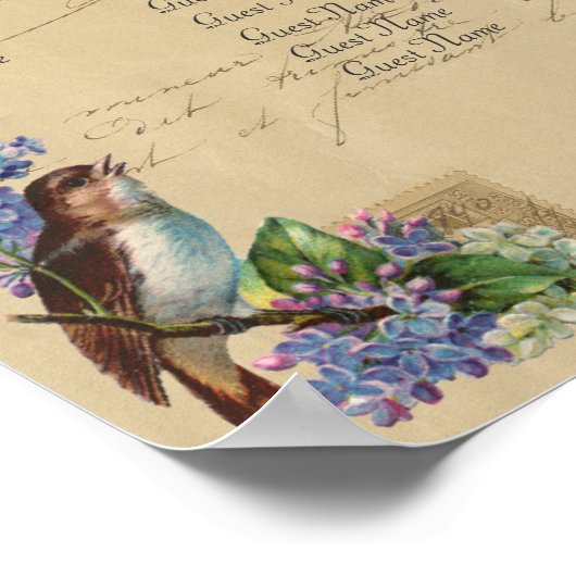 Paris Postcard Bird auf Lilacs Seating Chart Poster (Ecke)