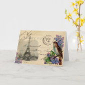 Paris-Postkarten-Vogel auf Flieder-Karte Karte (Gelbe Blume)