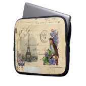 Paris-Postkarten-Vogel auf Flieder-Laptop-Hülse Laptopschutzhülle (Vorderseite Links)