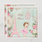 Paris Princess in Tutu Shabby Chic Babydusche Einladung (Vorne/Hinten)