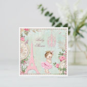 Paris Princess in Tutu Shabby Chic Babydusche Einladung (Stehend Vorderseite)