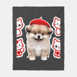 Paris Pup & Kitty Crew � Hübscher Beret Hund und K Fleecedecke