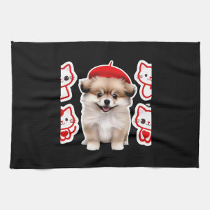Paris Pup & Kitty Crew - Niedlicher Beret Hund und Geschirrtuch