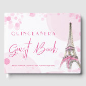 Paris Quinceanera Eiffelturm Pink Weißer Geburtsta Gästebuch (Vorderseite)