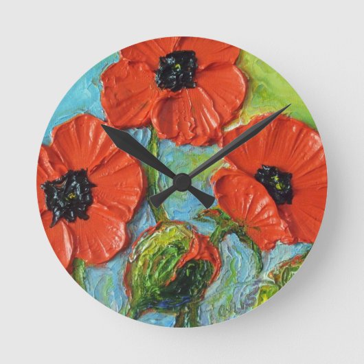 Paris' Red Poppies Wall Clock Runde Wanduhr (Vorderseite)