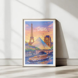 Paris Retro-Reisewerbeposter - Eiffelturm & Louvre Poster