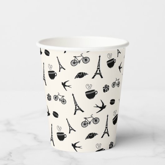 Paris Romance | Eiffelturmmuster Pappbecher (Rückseite)
