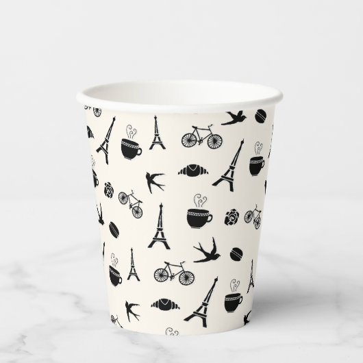 Paris Romance | Eiffelturmmuster Pappbecher (Vorderseite)