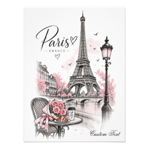Paris Romantik — Eiffelturm & rosa Rosen Fotodruck