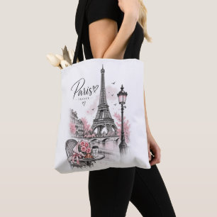 Paris Romantik — Eiffelturm und rosa Rosen Tasche