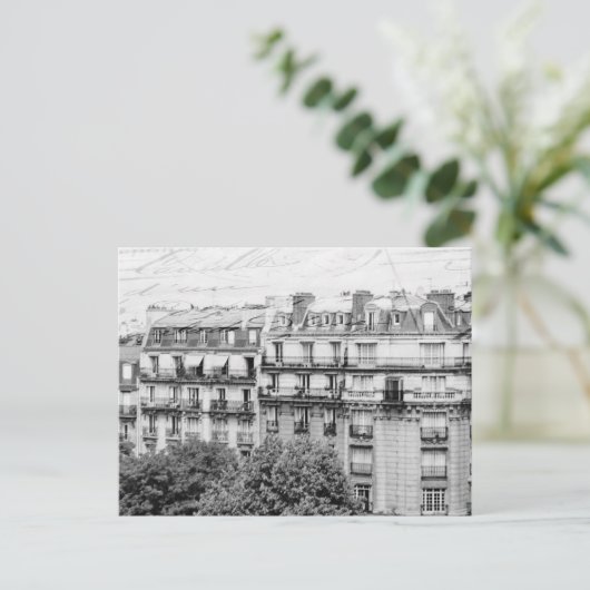 Paris Rooftops in Schwarz und Weiß Postkarte (Stehend Vorderseite)