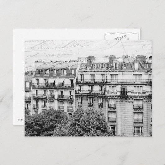 Paris Rooftops in Schwarz und Weiß Postkarte (Vorne/Hinten)