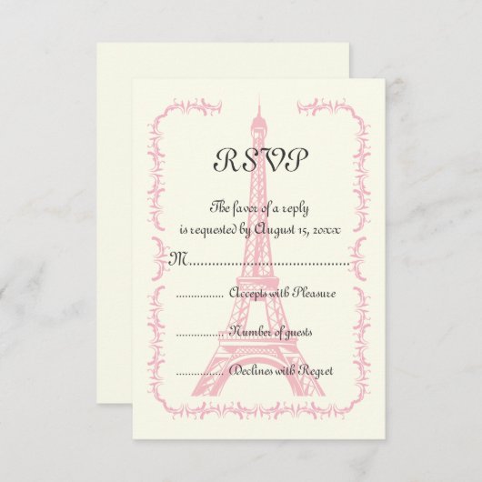 Paris rosa Eiffelturm Hochzeit in Urlaubsort UAWG RSVP Karte (Vorne/Hinten)
