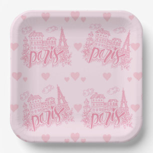 Paris Rosa Pappteller, Eiffelturm Partyteller