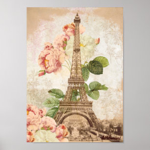 Paris Rosa Rose Vintag Romantisches Poster oder Pr