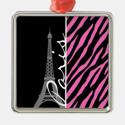 Paris; Rosa u. schwarzer Zebra-Druck Silbernes Ornament (Vorne)