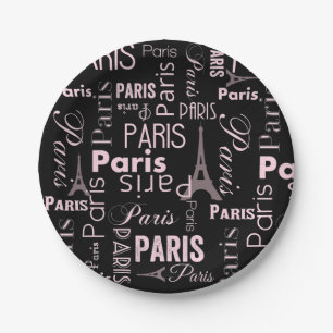 Paris, rosa und schwarz pappteller