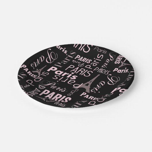 Paris, rosa und schwarz pappteller (Schrägansicht)