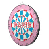PARIS Rosa Weiß und Blauer bearbeiteter Text Retro Dartscheibe (Vorderseite rechts)